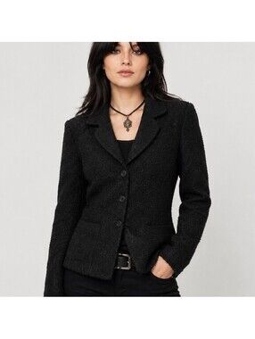 Jennifer & Grace Black Tweed Blazer Jacket Womens Size 10 Preppy Goth Steampunk